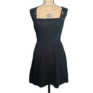 Black Sleeveless Lace Bodice Mini Dress